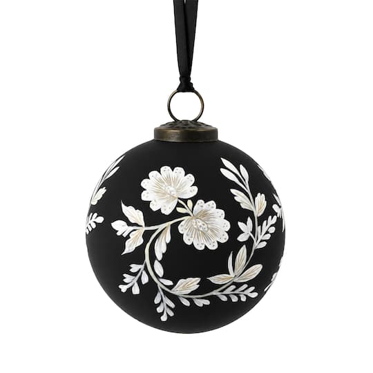 Michaels, 4" Black & White Floral Glass Ornament by Ashland® – Category: Wrapped in Joy